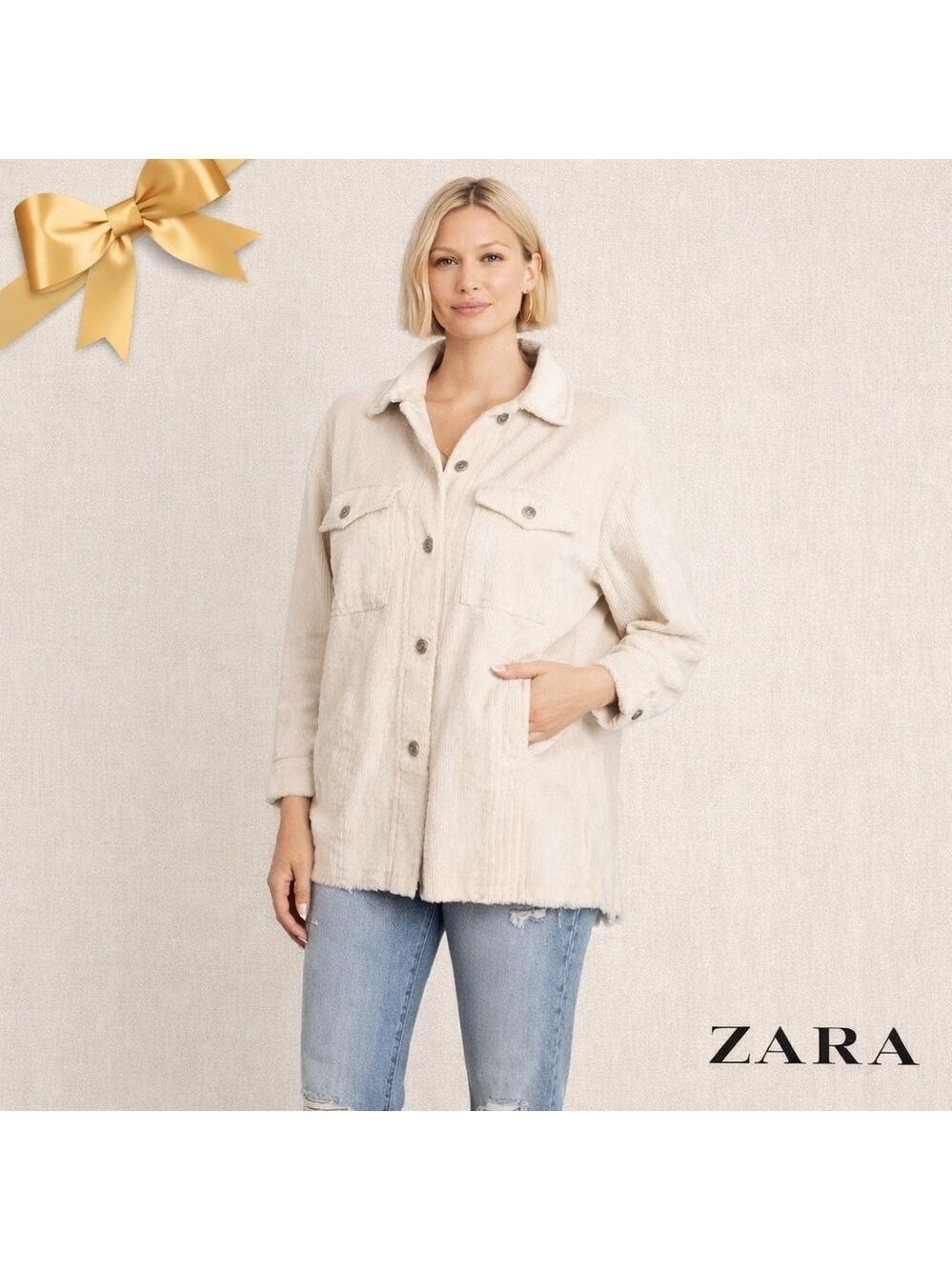 Zara Cream Corduroy Shacket M